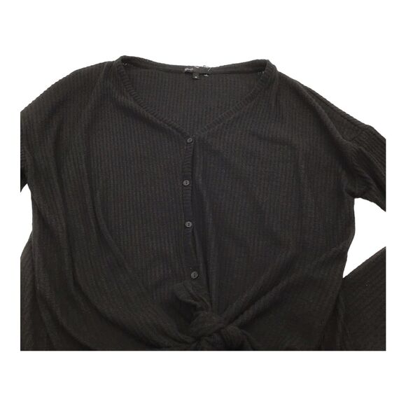 Gibson Women’s Small Black Thermal Waffle Knit V-Neck Button Tie Front Top - Picture 14 of 16